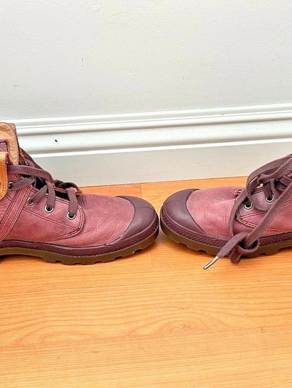 Palladium Pampa Baggy Leather Boots in Purple & Brown